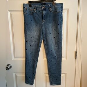 Jcrew matchstick jeans with blue polka dots